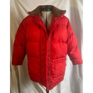Vtg 90s EDDIE BAUER Red Goose Down Wool Sheep Collar Parka Puffer Jacket Women M